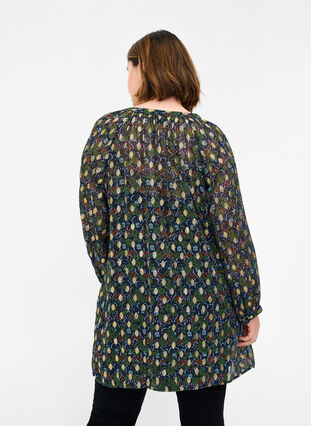 Printed tunic with V-neck and buttons, Flower AOP, Model image number 1