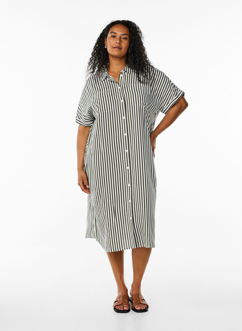 Long shirt dress with short sleeves, Green, Model image number 1