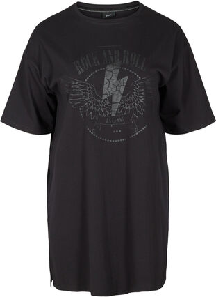 T-shirt dress in cotton with print details, Black w. Black, Packshot image number 0