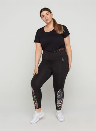 Cropped exercise tights with print details, Flexi Print, Model image number 2
