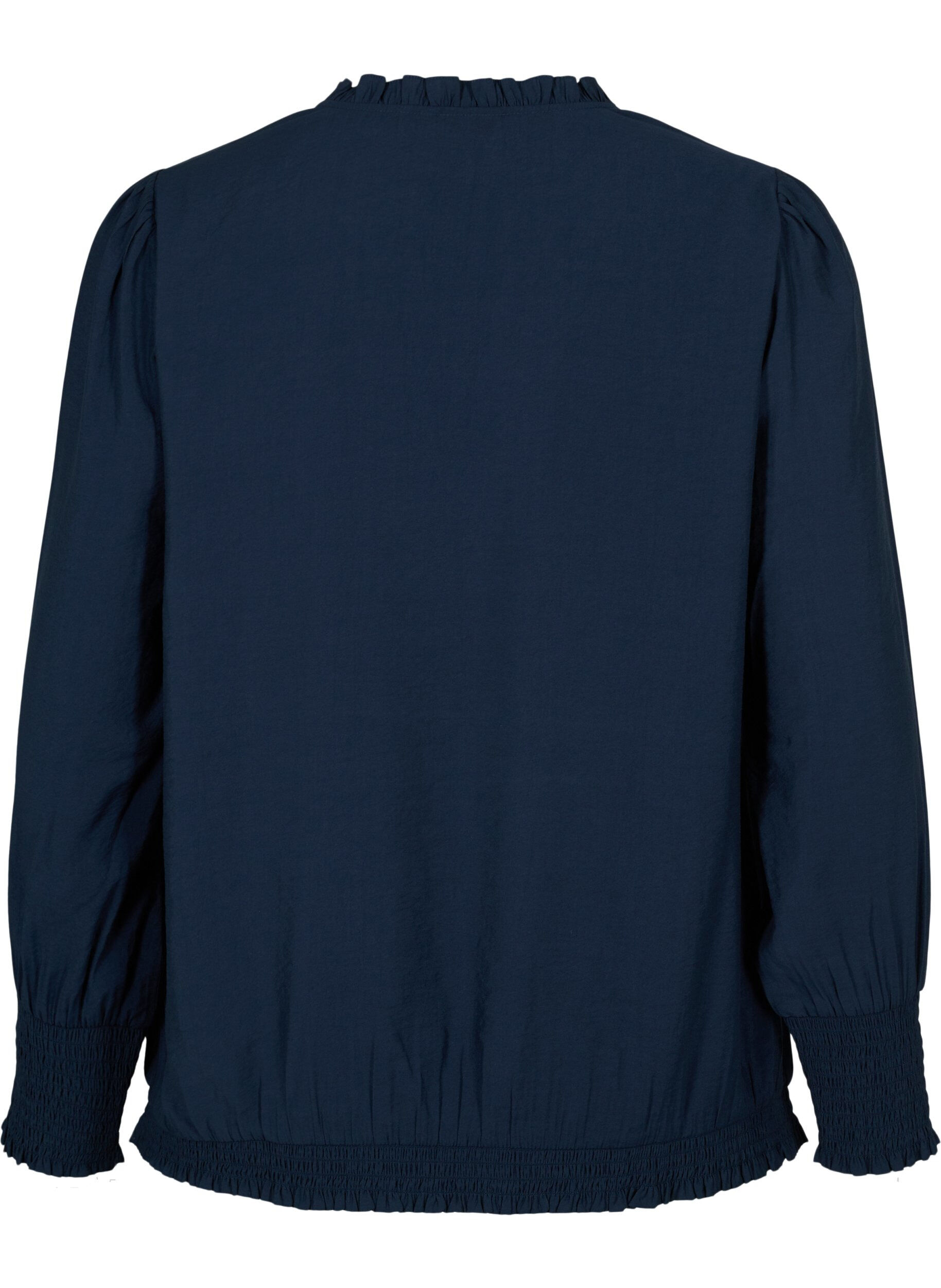 Zizzifashion Viscose blouse with long sleeves and smock, Navy Blazer, Packshot image number 1