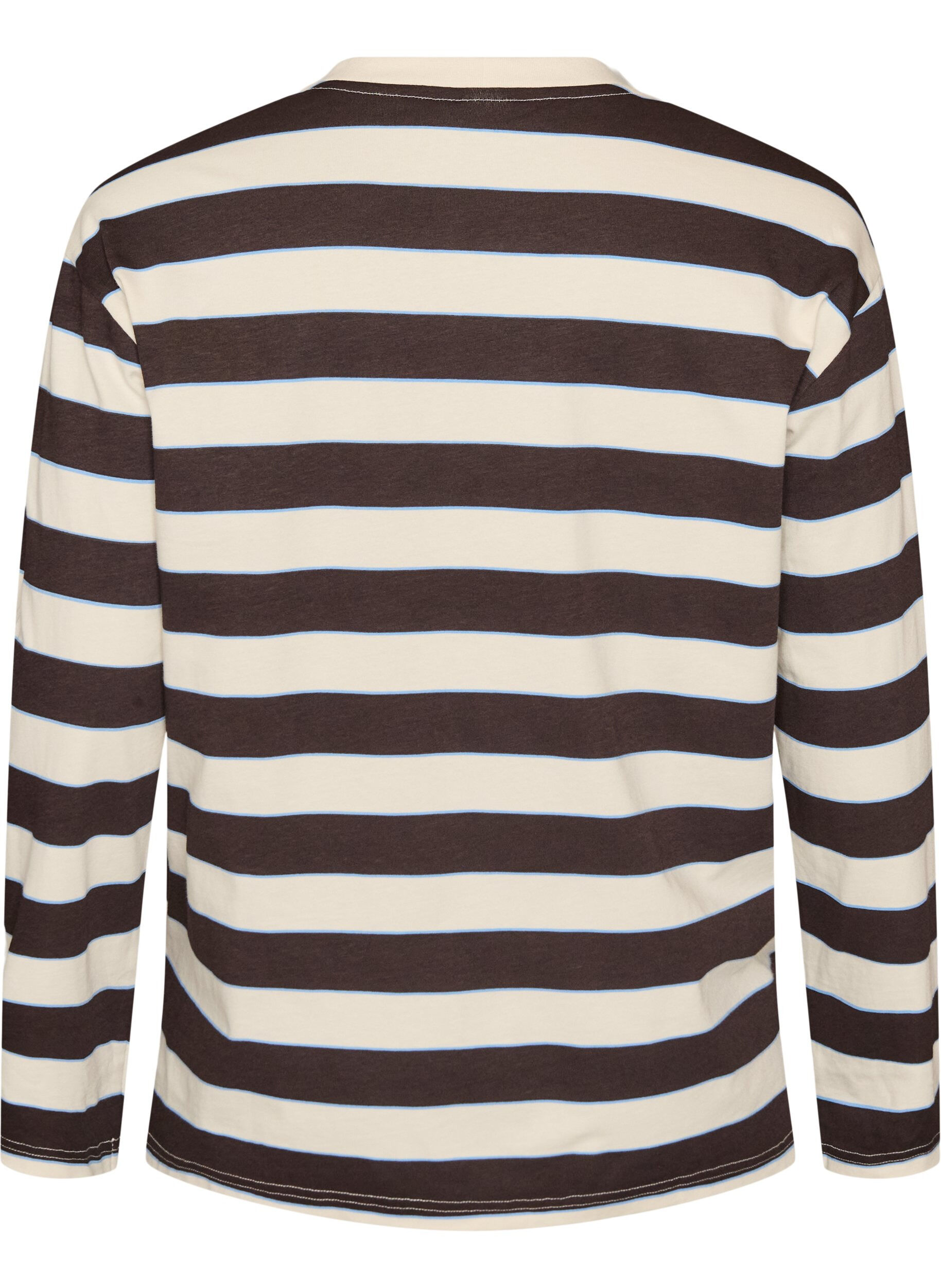 ZizzifashionStriped jersey blouse with a sporty text print, Brown, Packshot image number 1