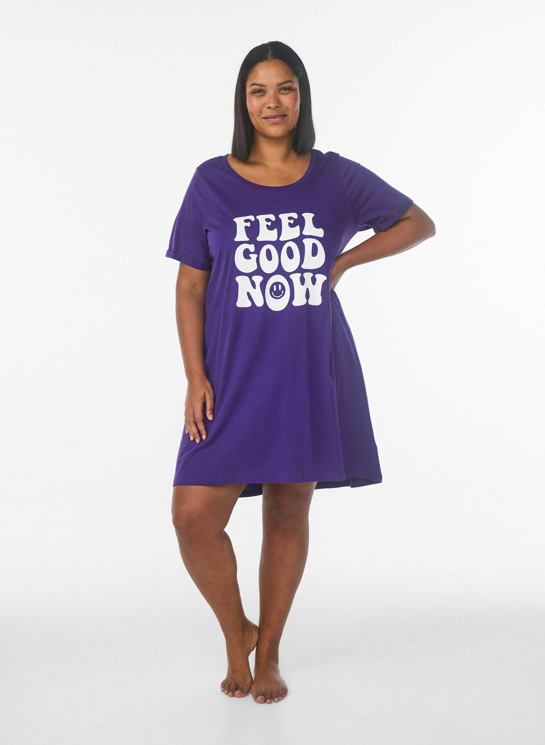 Zizzifashion Short-sleeved nightgown in organic cotton, Blue, Model image number 1