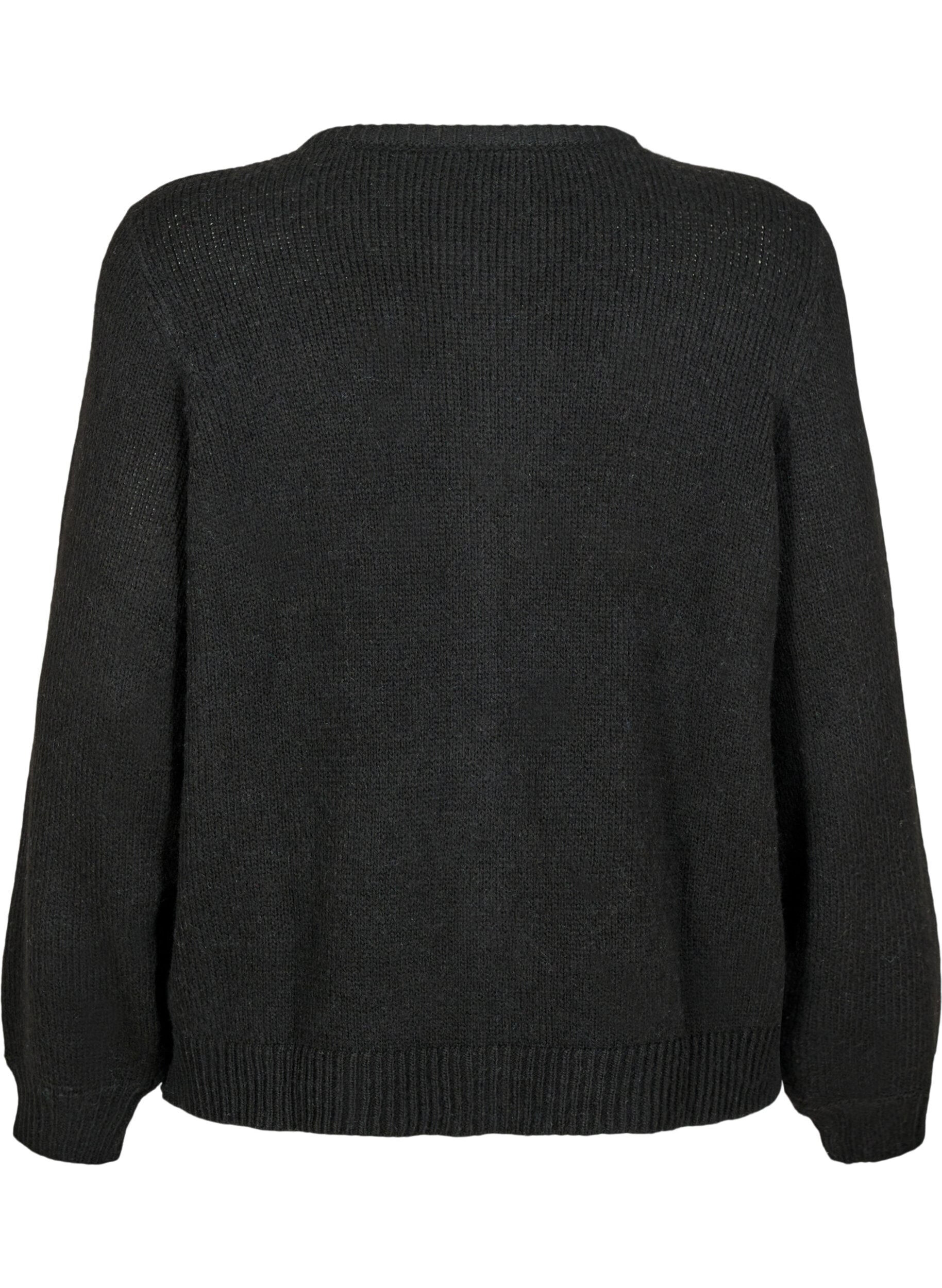 Zizzifashion Knitted cardigan with wool and buttons, Black Solid, Packshot image number 1