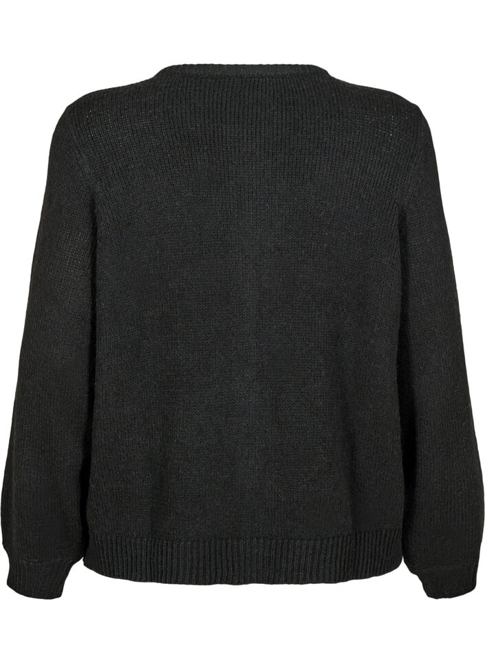 Knitted cardigan with wool and buttons, Black Solid, Packshot image number 1