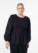 Blouse with smock and long sleeves, Black, Model image number 0