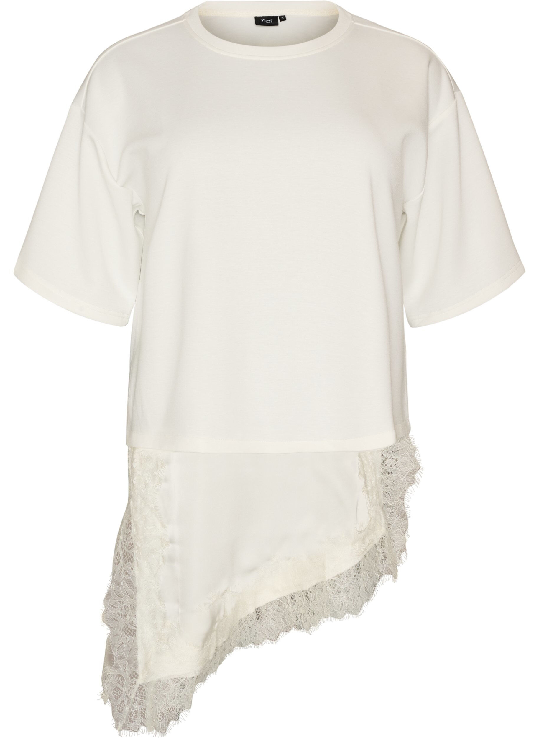 Jersey blouse with a layered look and lace