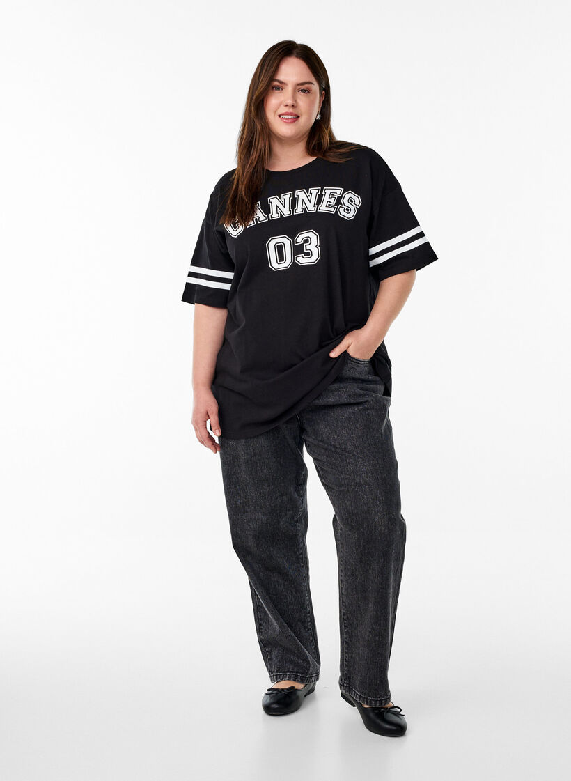 Sporty oversized college T-shirt, Black, Model image number 1