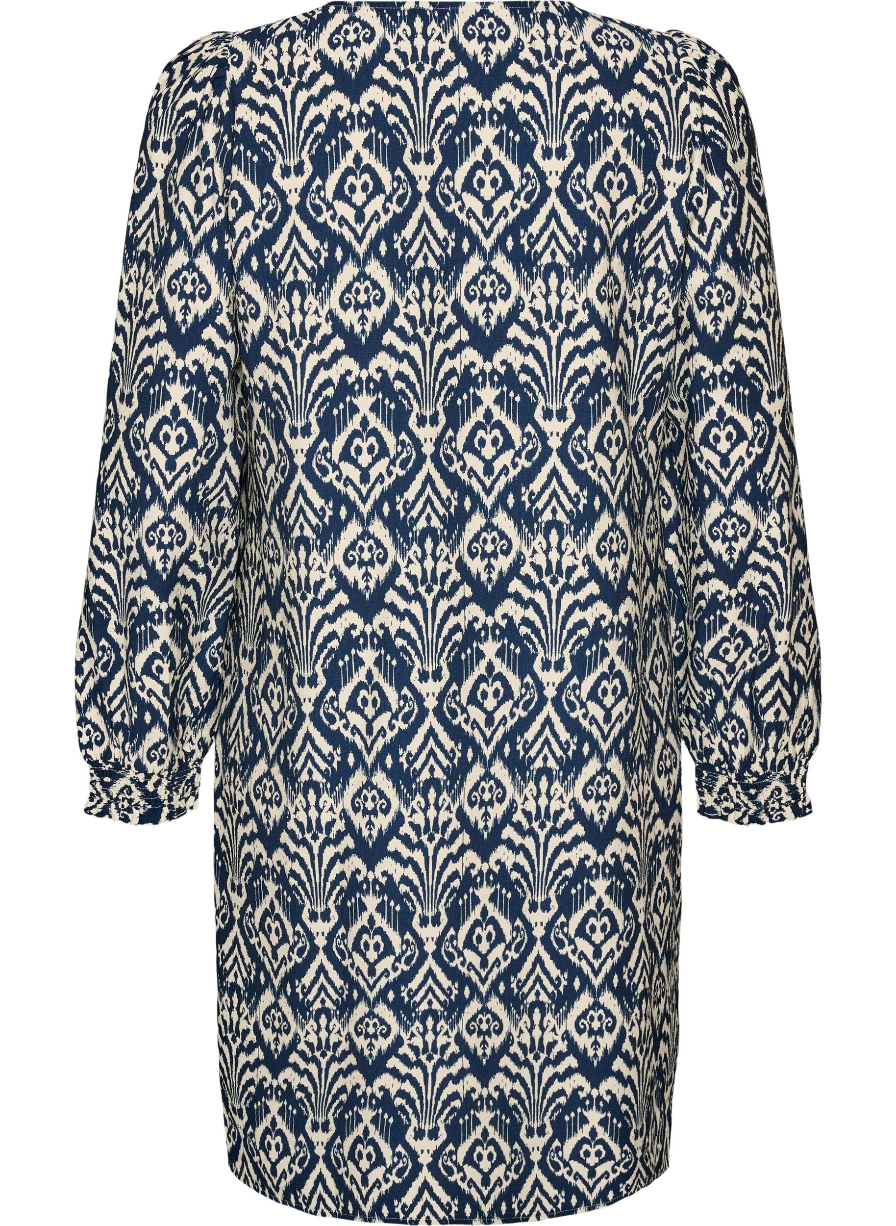 ZizzifashionPatterned viscose dress with long sleeves, Blue, Packshot image number 1