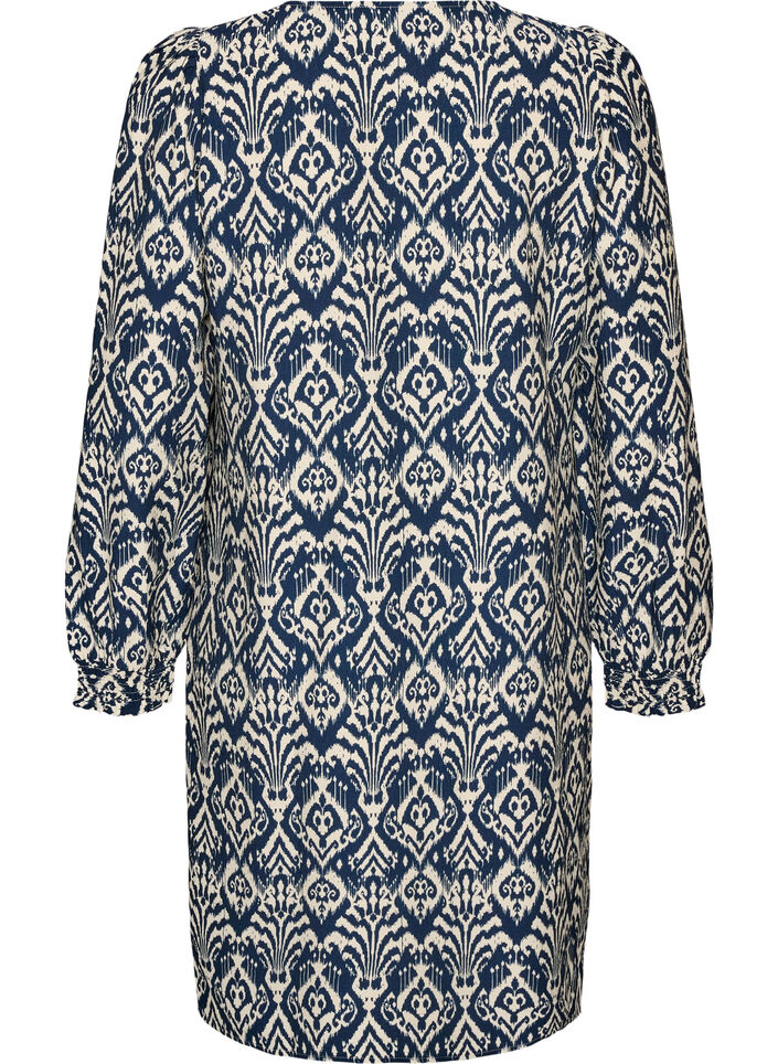 Patterned viscose dress with long sleeves, Blue, Packshot image number 1