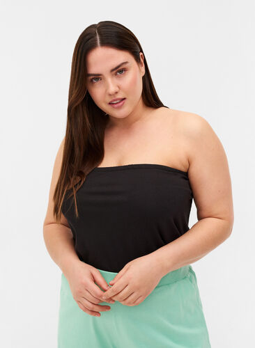 Close-fitting cotton tube top, Black, Model image number 0