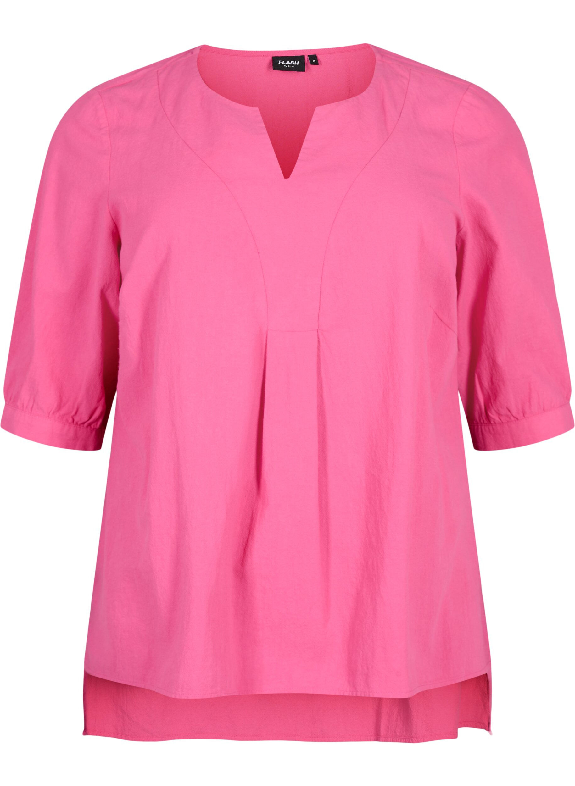 Zizzifashion FLASH - Cotton blouse with half-length sleeves, Raspberry Rose, Packshot image number 0