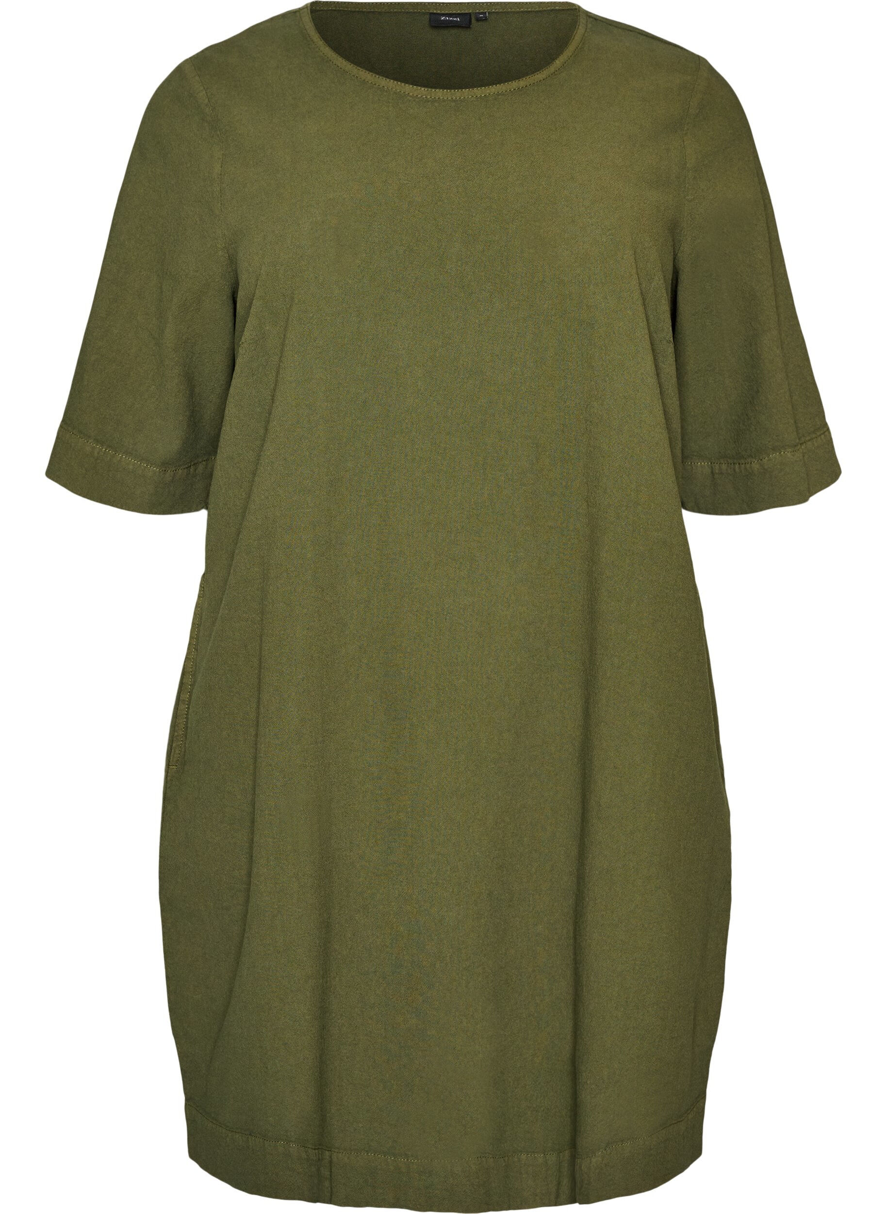 Zizzifashion Cotton dress with short sleeves and pockets, Green, Packshot image number 0