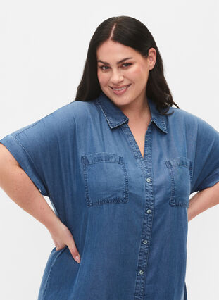 Short sleeve shirt dress in lyocell (TENCEL™), Medium Blue Denim, Model image number 3