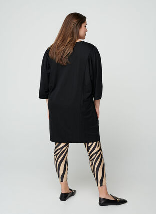 Viscose mix tunic with 3/4 length sleeves, Black, Model image number 1
