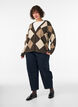 Argyle cardigan with rhinestones, Brown, Model image number 1