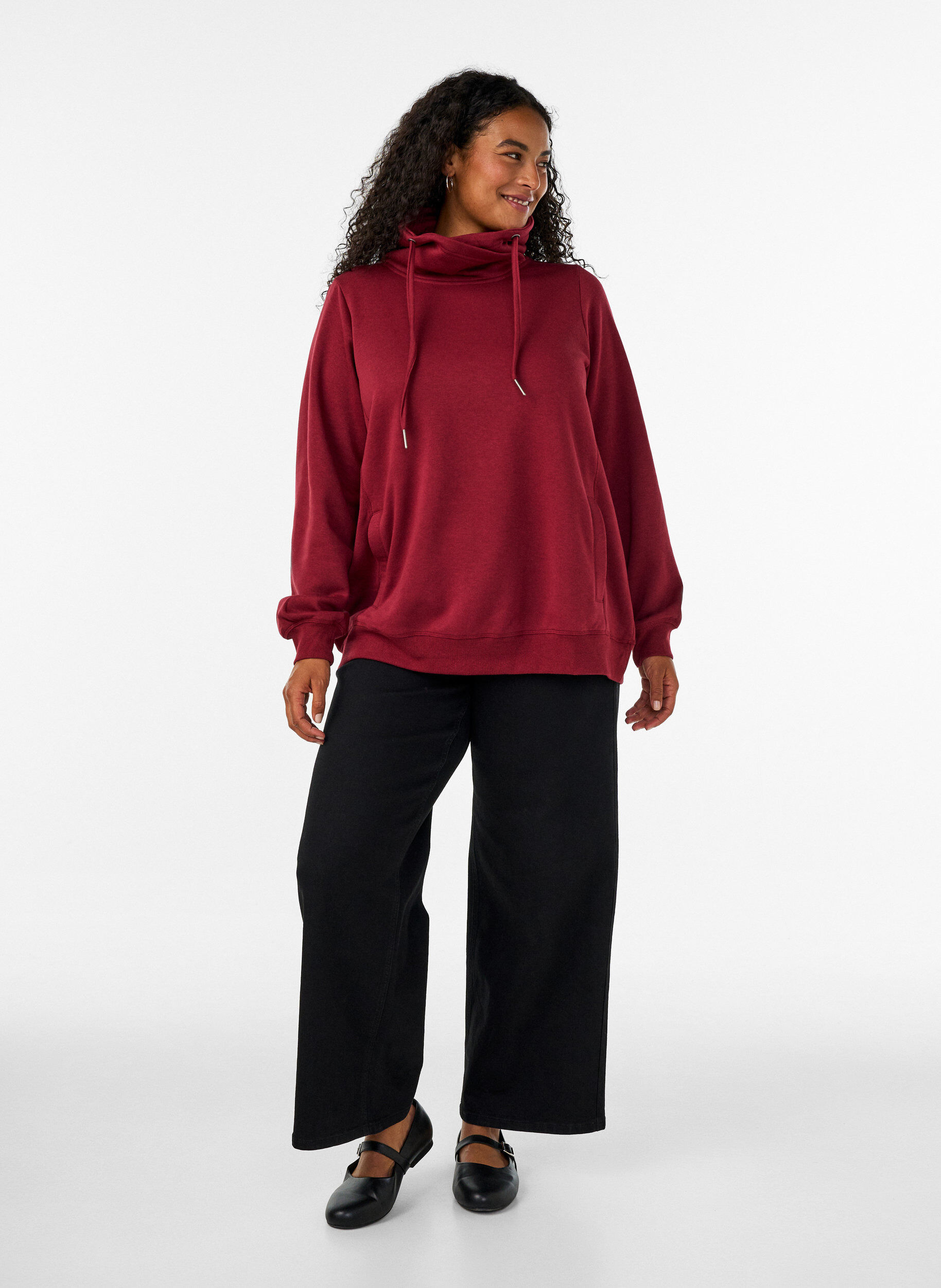 ZizzifashionSweatshirt with high collar and pockets, Red, Model image number 1