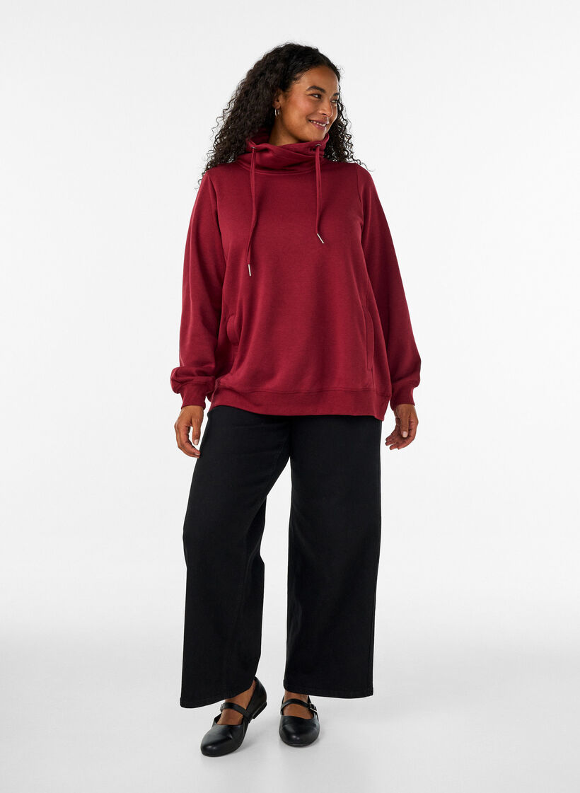 Sweatshirt with high collar and pockets, Red, Model image number 1