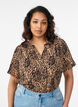 Blouse with short sleeves and v-neck, Brown, Model image number 0