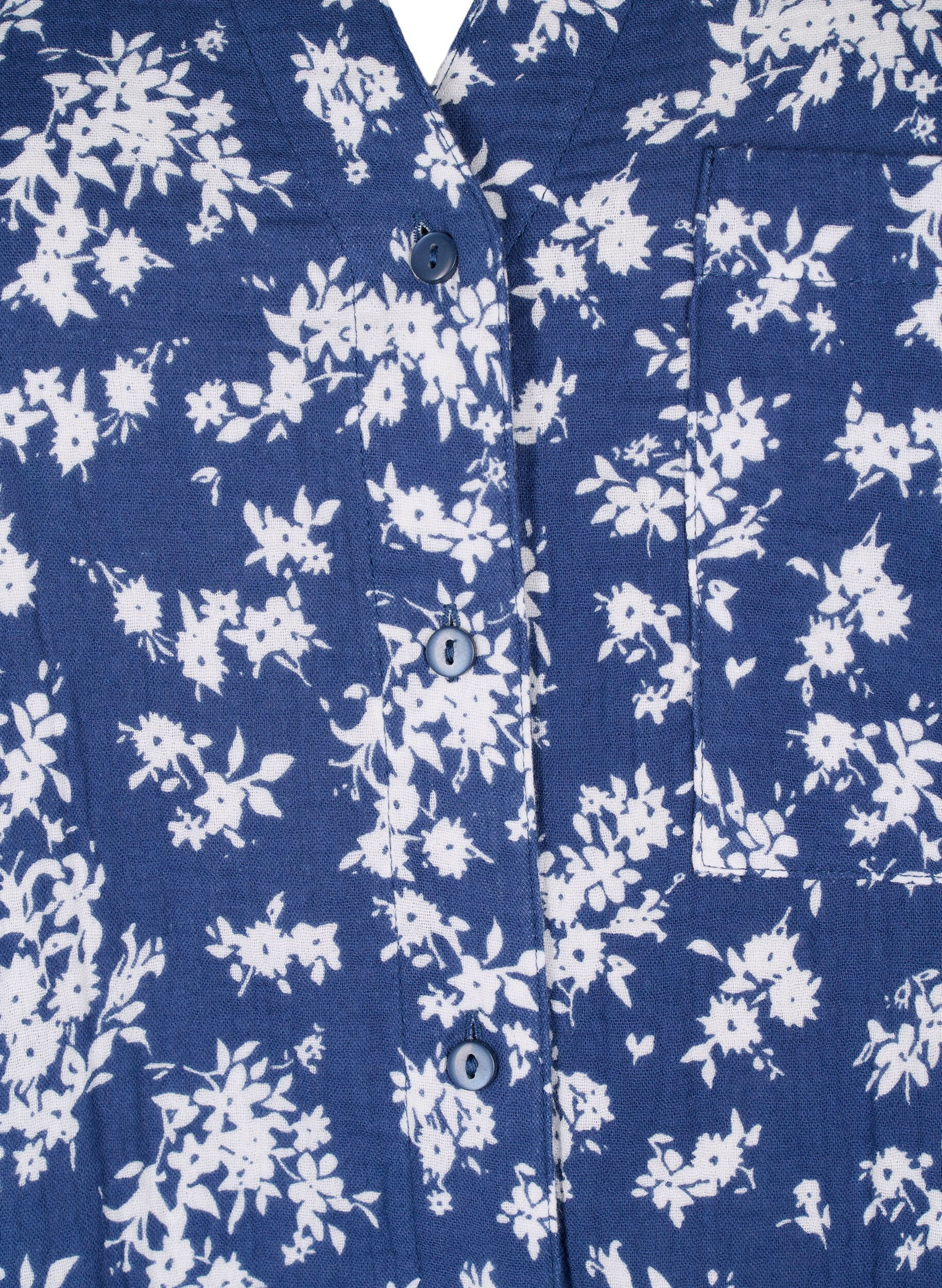 Zizzifashion Floral nightshirt with 3/4 sleeves, V. Indigo Flower AOP, Packshot image number 2