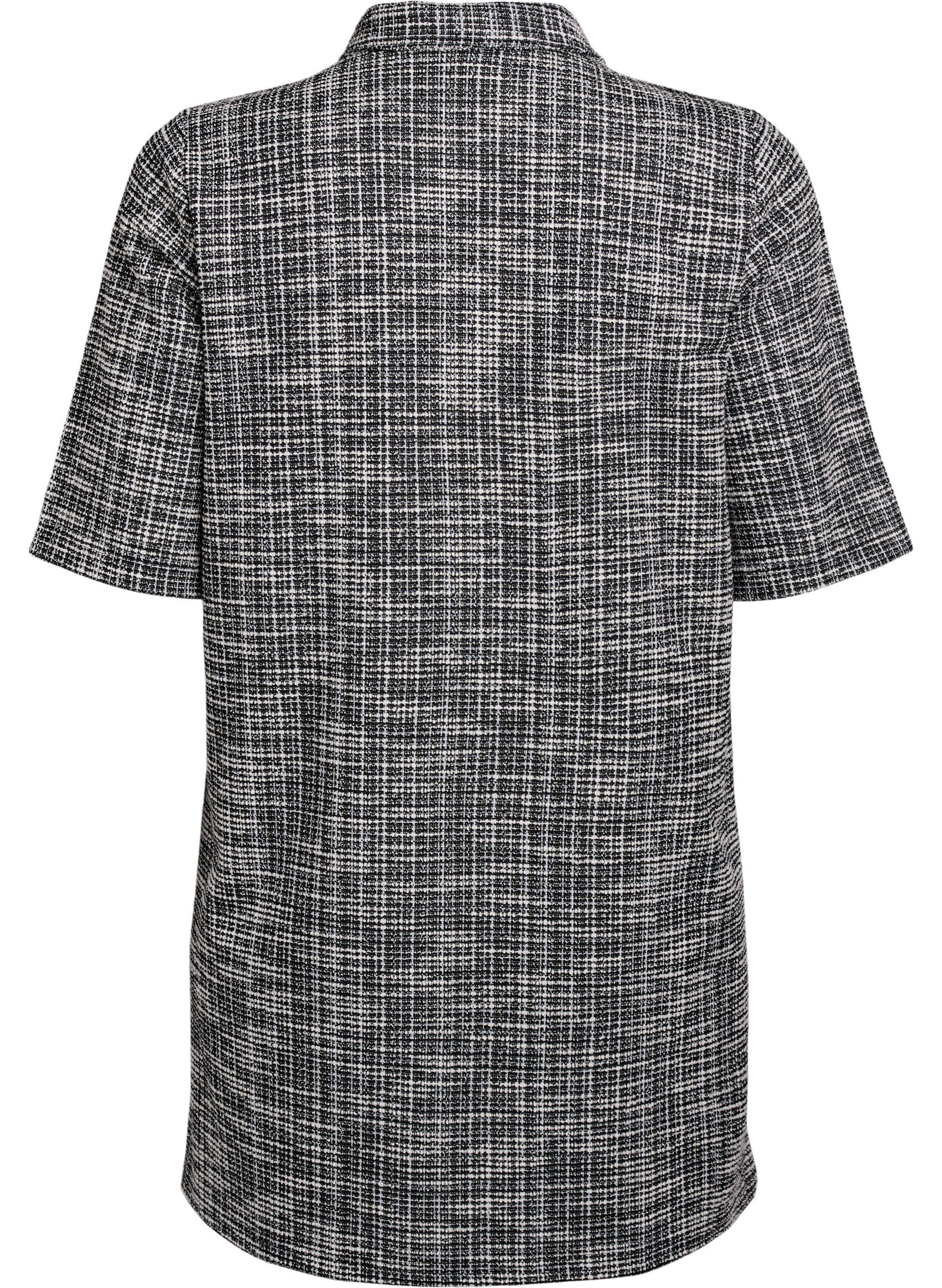 Zizzifashion Short dress in textured jersey with a graphic check, Off White Check, Packshot image number 1