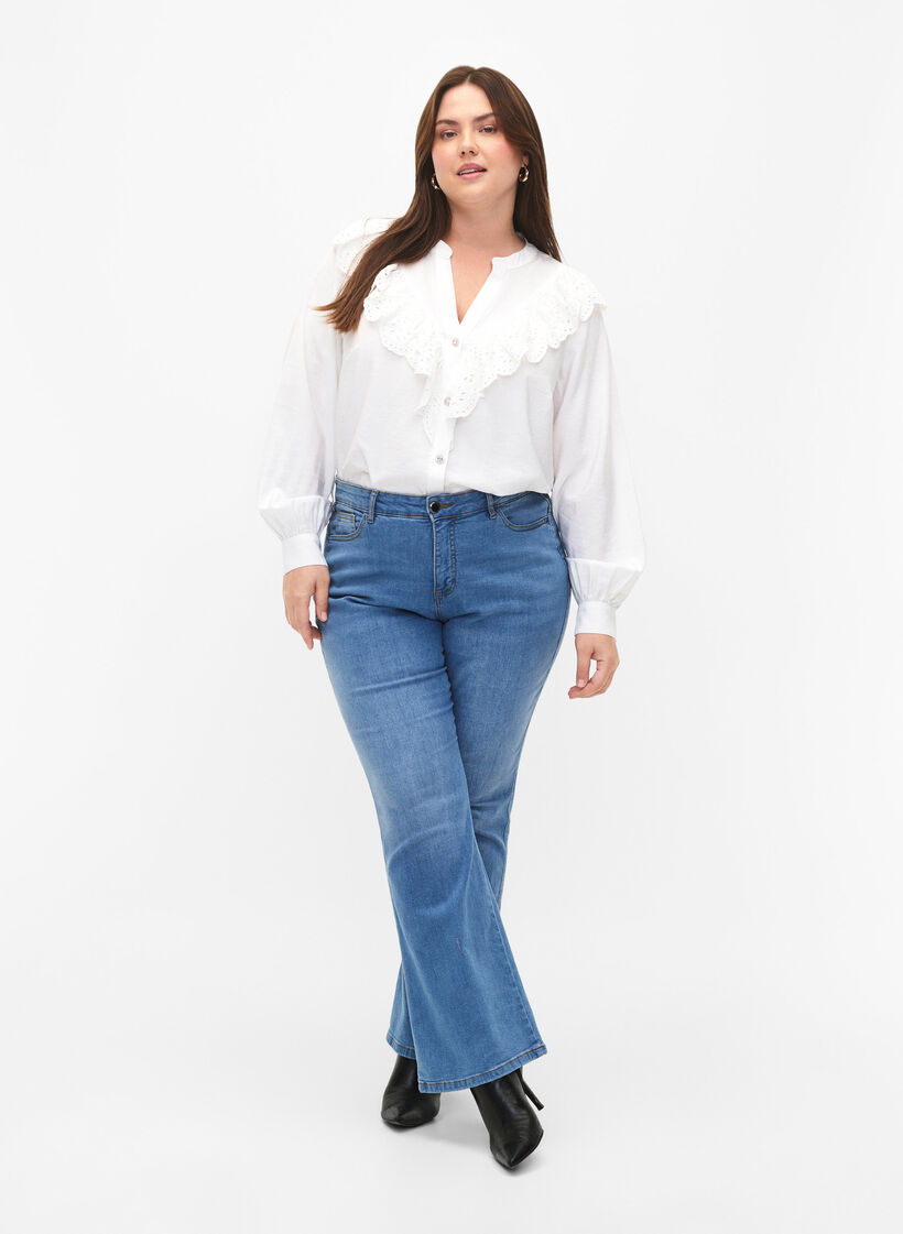 Viscose shirt blouse with ruffles, Bright White, Model image number 2