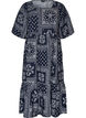 Ankle-length dress in viscose with paisley print and short sleeves, Blue, Packshot image number 0