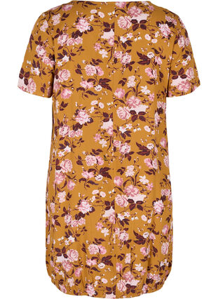 Short-sleeved viscose dress with print, Yellow Flower, Packshot image number 1
