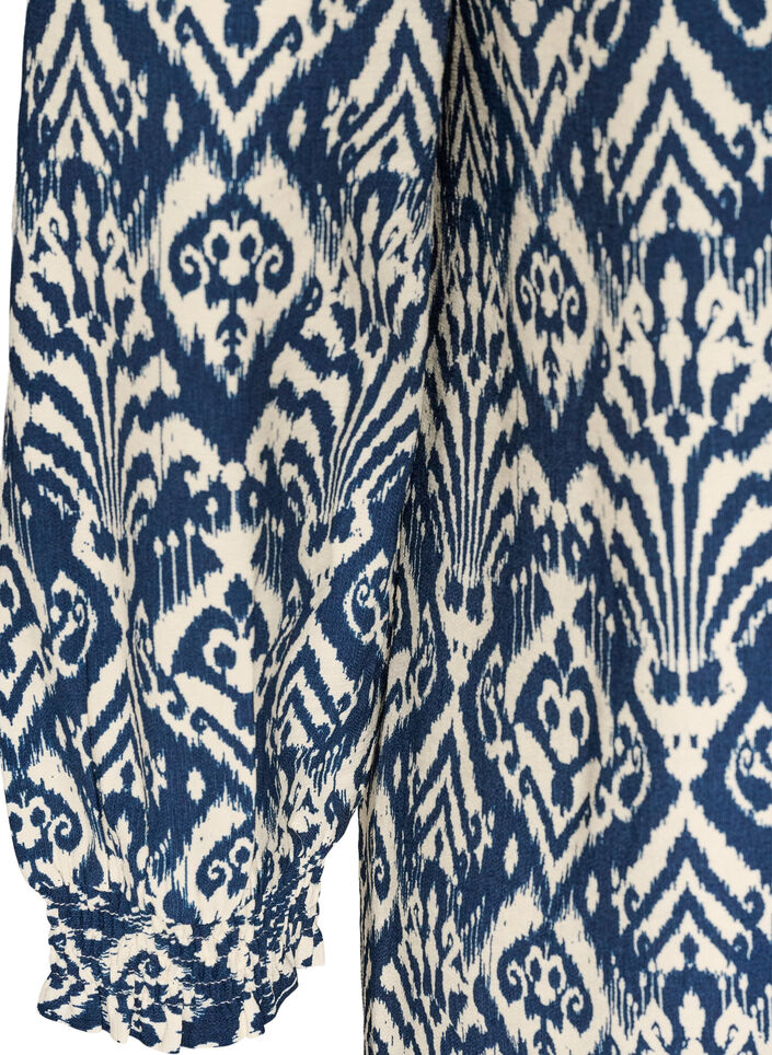 Patterned viscose dress with long sleeves, Blue, Packshot image number 3