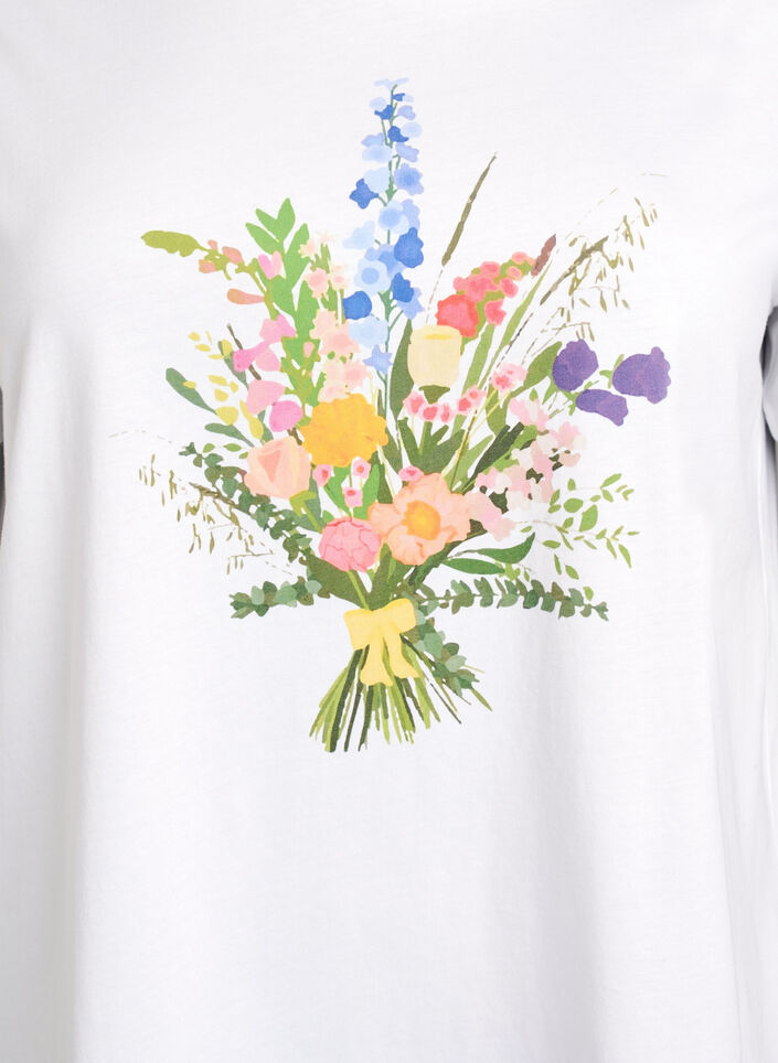 T-shirt in organic cotton with floral print, B. White w. Flower, Packshot image number 2