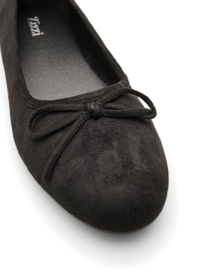 Wide fit - Faux suede ballerina with bow, Black, Packshot image number 3