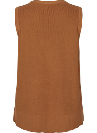 Knitted vest with rounded neckline and slits, Tobacco Brown, Packshot image number 1