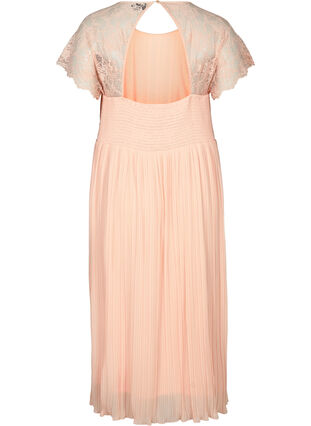 Short-sleeved pleated dress with lace and smock detail, Rose Smoke, Packshot image number 1