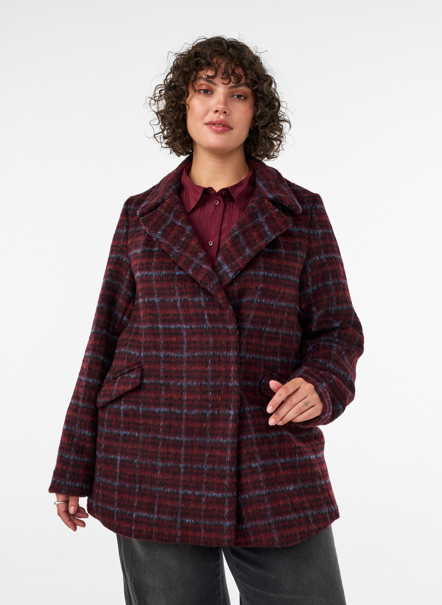 ZizzifashionChecked jacket with pockets, Red, Model image number 0