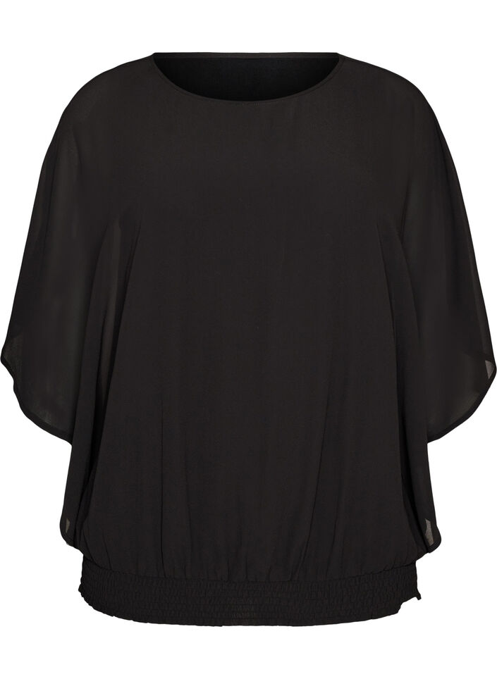 Chiffon blouse with balloon effect, Black, Packshot image number 0