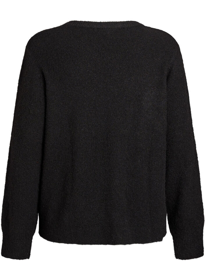 Knit cardigan with wool and buttons, Black, Packshot image number 1