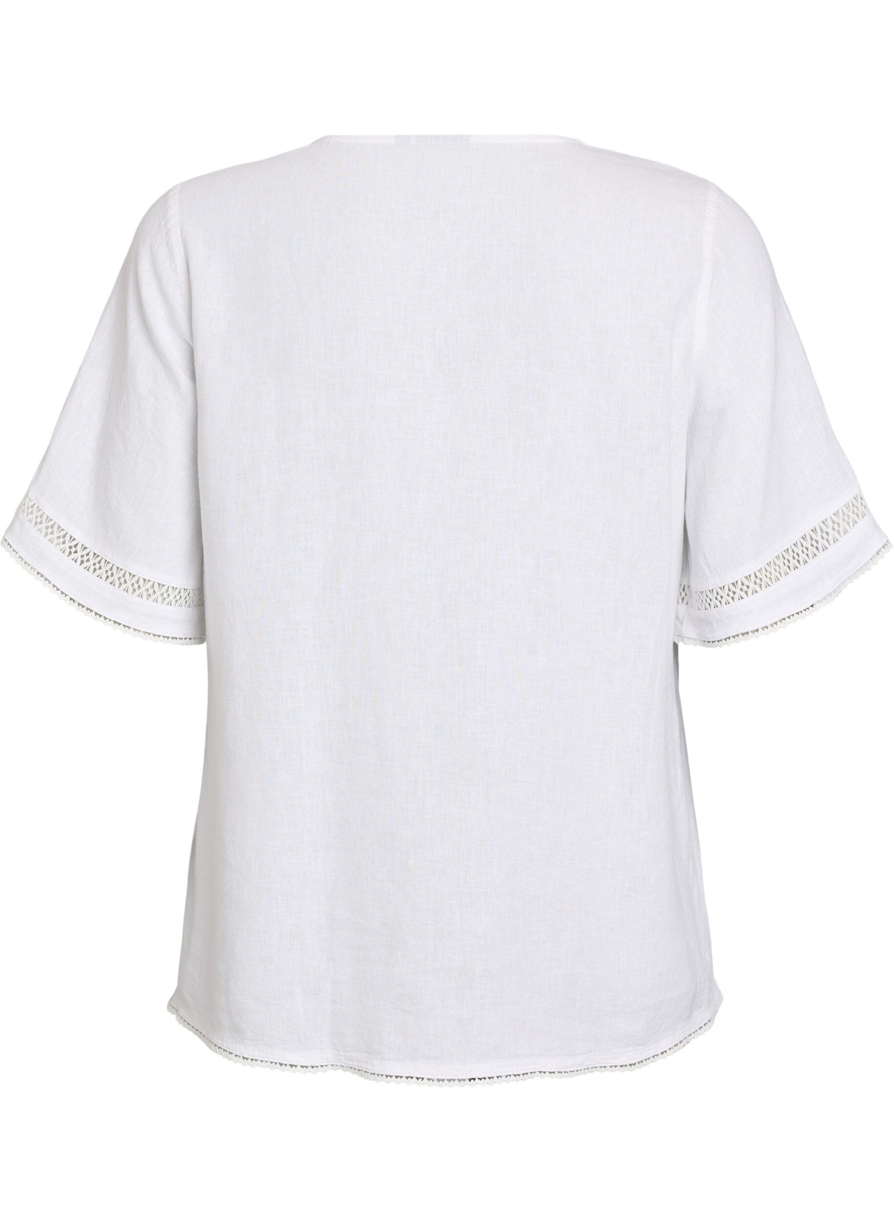 Zizzifashion Blouse in linen and viscose with crochet details, White, Packshot image number 1