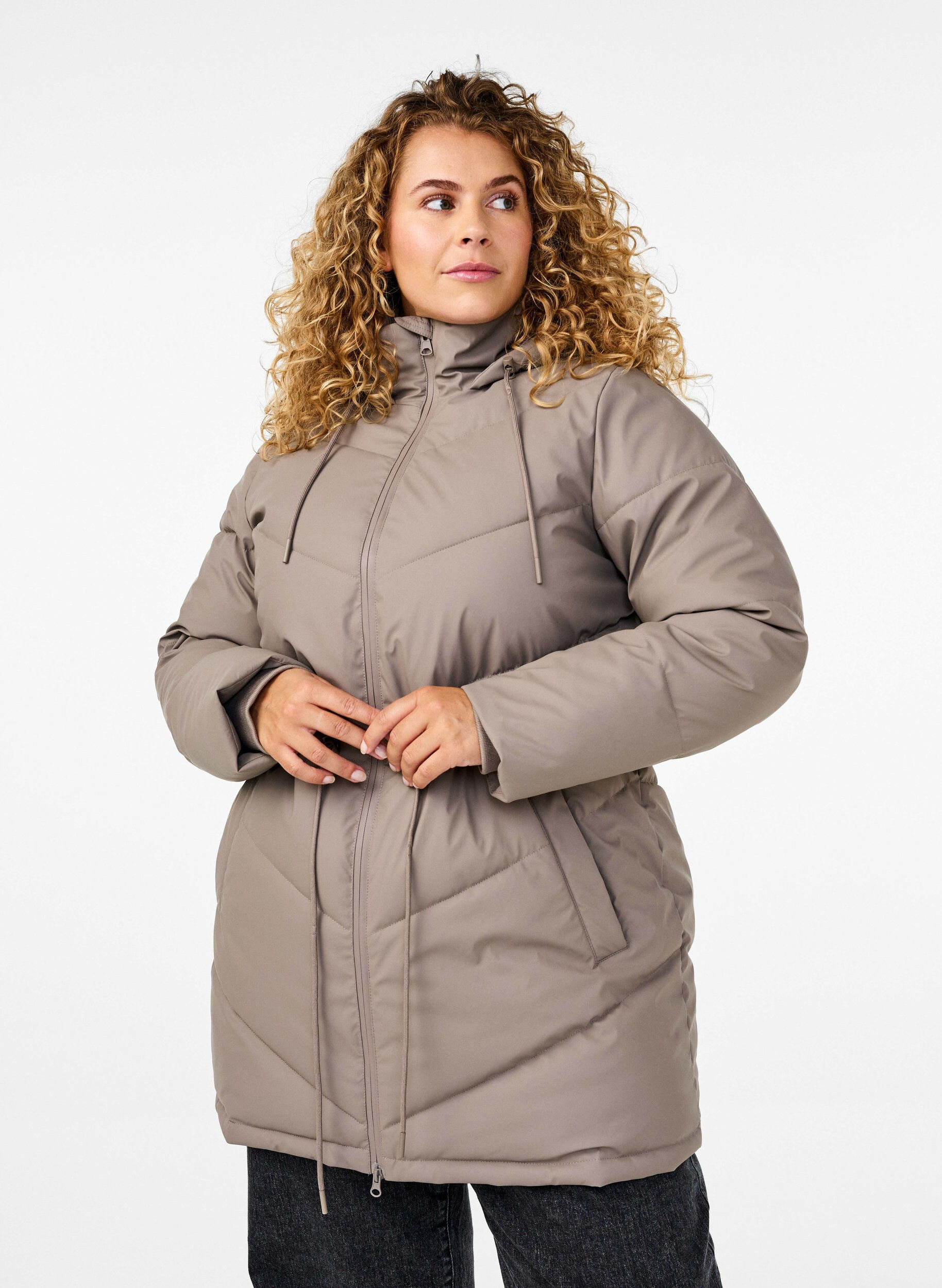 Zizzifashion Water-repellent puffer jacket with hood, Beige, Model image number 0