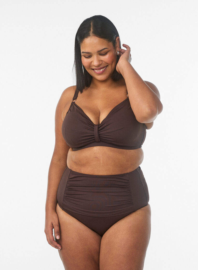 High waisted bikini bottom, Brown, Model image number 0