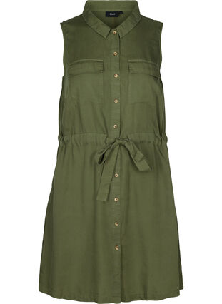 Sleeveless shirt dress with adjustable waist, Kaki Green, Packshot image number 0