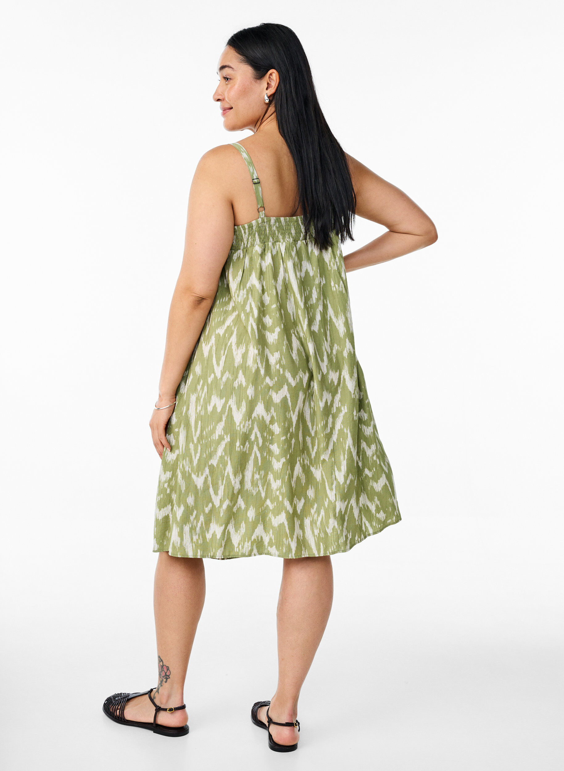 Zizzifashion Short viscose dress with spaghetti straps, Green, Model image number 1