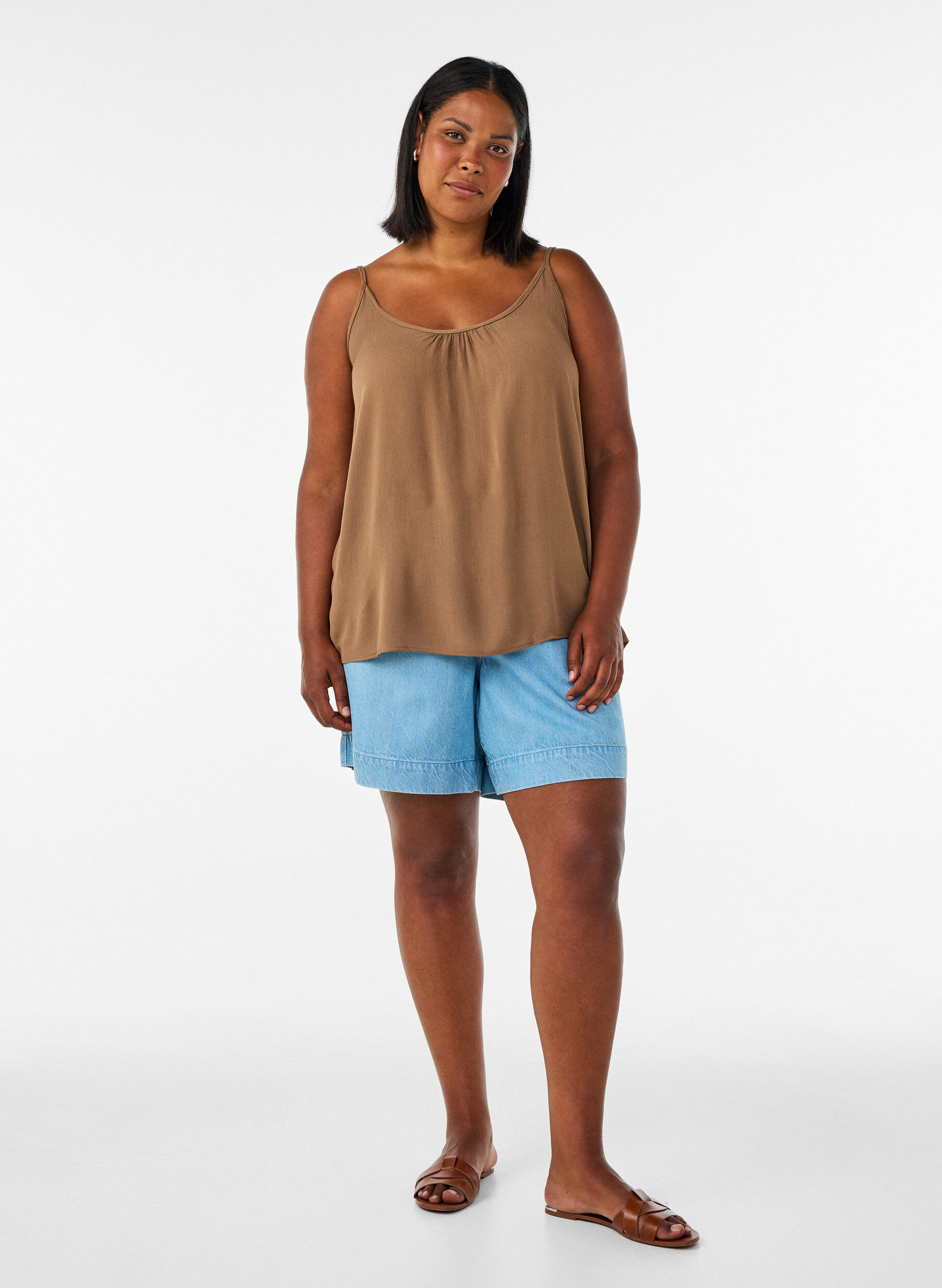 ZizzifashionStrap top in viscose, Brown, Model image number 1