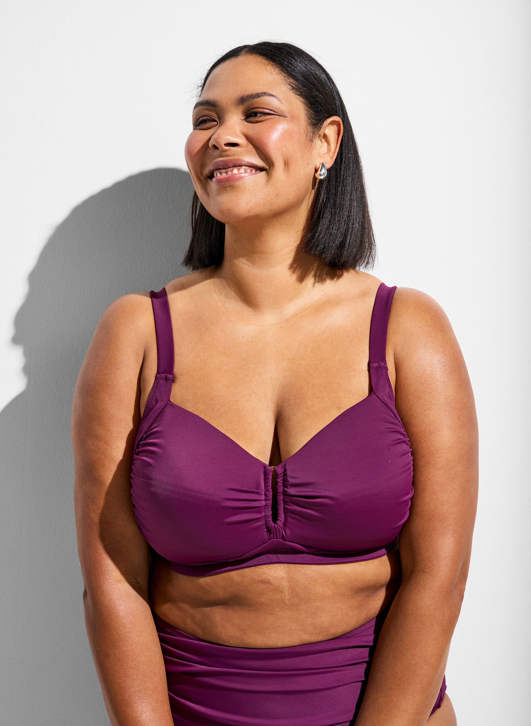 Zizzifashion Padded bikini top with ring detail, Purple, Model image number 0