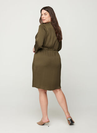 Dress with buttons and a waist tie, Ivy Green, Model image number 1