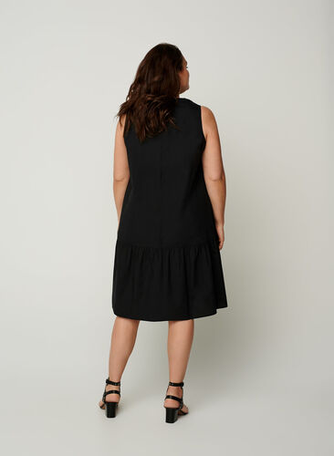 Short cotton dress with an A-line shape, Black, Model image number 1