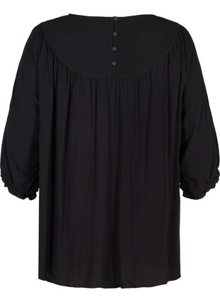 Viscose blouse with embroidery and 2/4-length sleeves, Black, Packshot image number 1