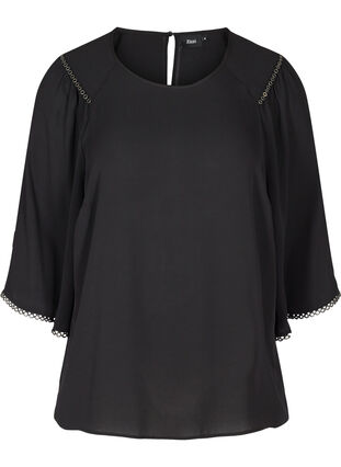 Blouse with 3/4-length Sleeves and Rivets, Black, Packshot image number 0