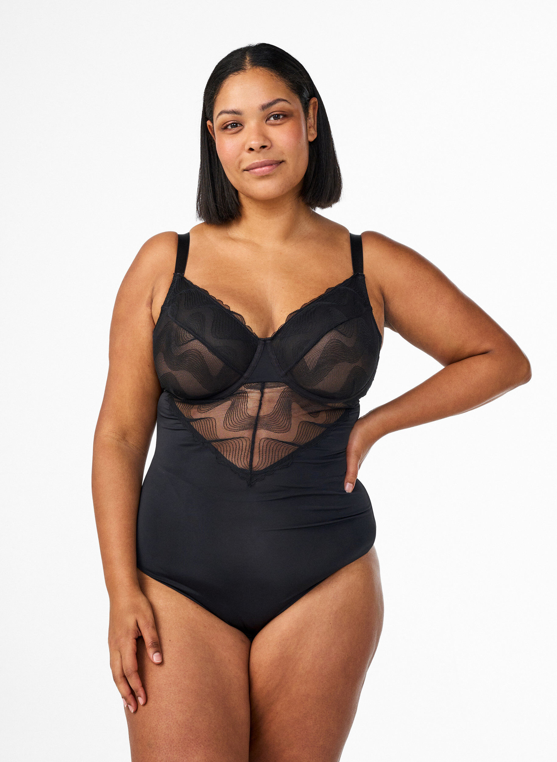 Body with underwire and lace detail, Black, Model
