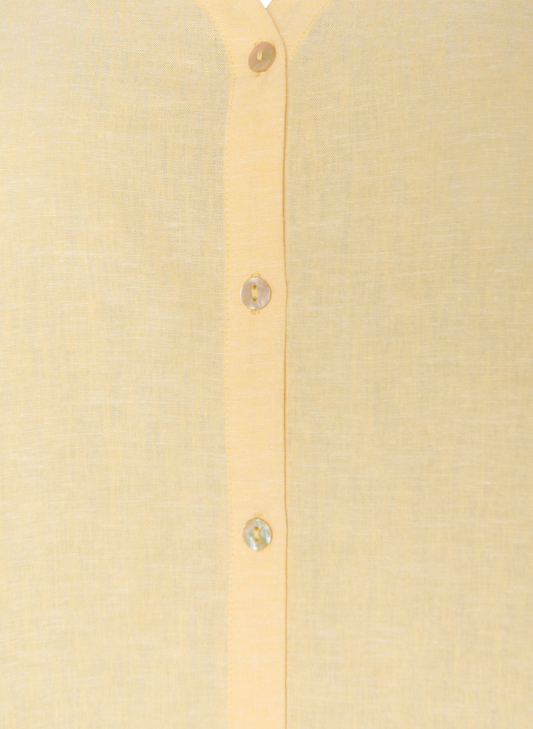 Zizzifashion Blouse in linen and viscose with V-neck, Yellow, Packshot image number 2