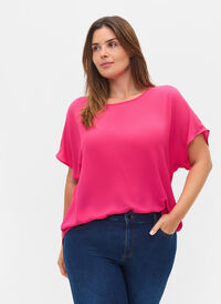 Blouse with short sleeves and a round neckline, Beetroot Purple, Model